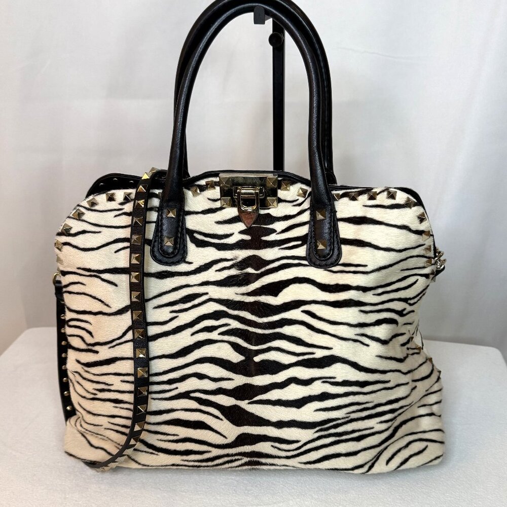 Valentino Garavani 2012 Rockstud Dome in Zebra Haircalf w/shoulder strap